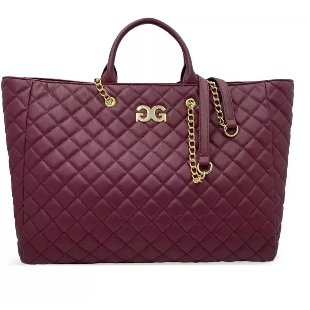 Gilda Paris Large Wine Colored Vegan Leather Quilted Tote NWT